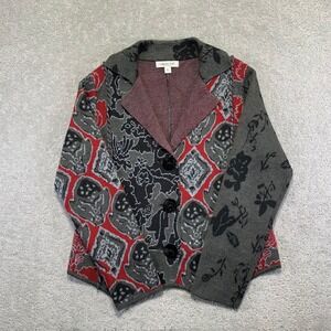 Coldwater Creek Cardigan Sweater Womens Large Wool Blend Gray Red Big Buttons